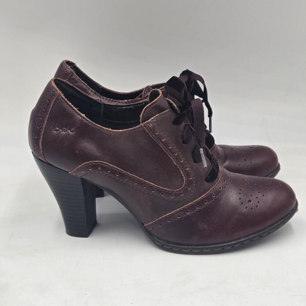 BOC by Born Women's Twee Brogue Size 6.5 Brown Leather Heels Academia Lace Up